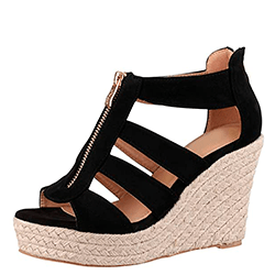 Sandalias de rafia mujer de esparto y cuña negro