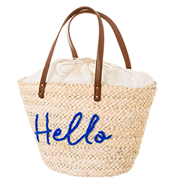 Capazo de rafia playa detalle hola con loneta anti-arena