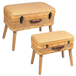 Baules de rafia y madera para almacenaje o como taburete color natural